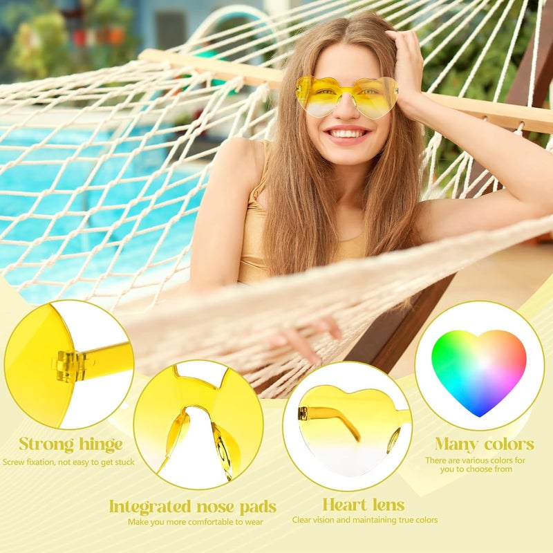NACHLYNN 10 Pairs Heart Sunglasses Women Rimless Heart Shaped Sunglasses Candy Color Glasses for Costumes Cosplay (Gradient Yellow) - Image 4